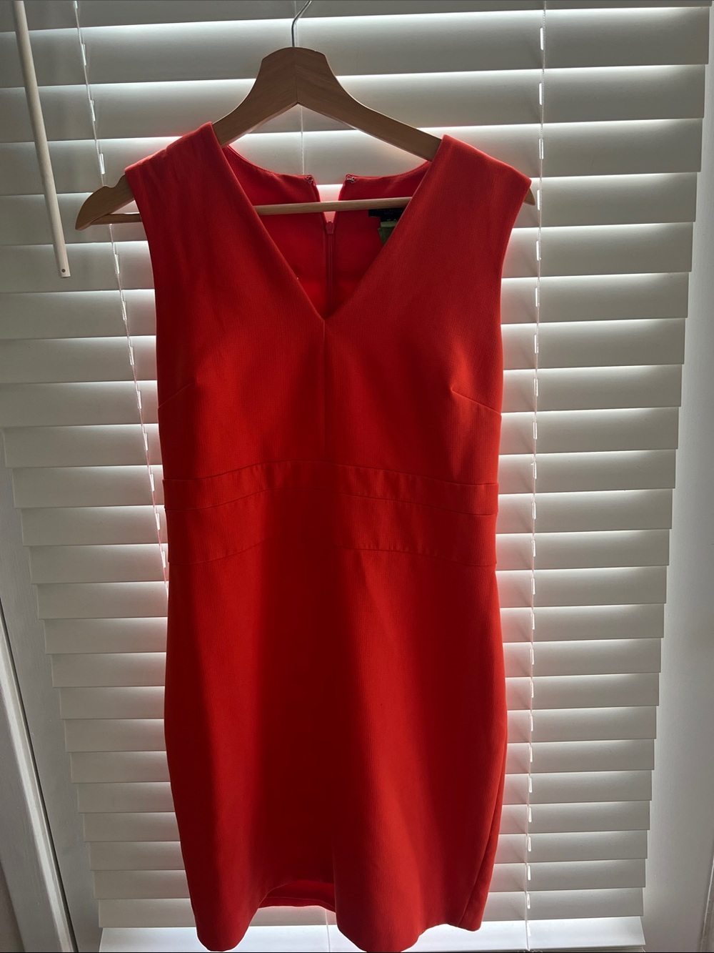 Ann Taylor Sleeveless V-Neck Orange-Red Midi Sheath Dress